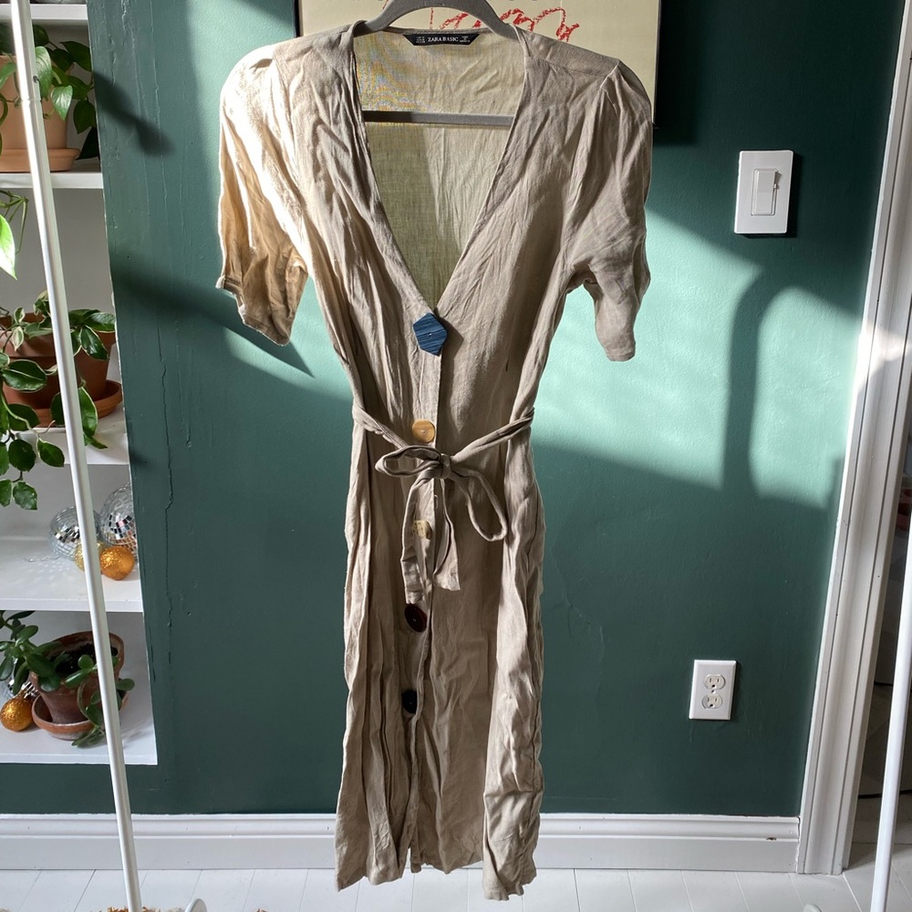 Zara Grey Midi Button Dress
